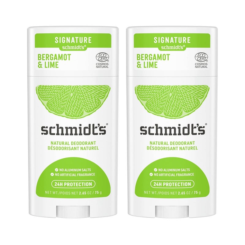 Schmidt's Aluminum Free Natural Deodorant Bergamot & Lime 2 count For Women and Men, with 24 Hour Odor Protection, Certified Cruelty Free, Vegan Deodorant, 2.65 oz - Image 1
